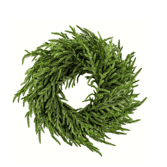 FlareFable 18" Norfolk Pine Wreath for Front Door, Real Touch Norfolk Pine Wreath Artificial Green Wreath for Christmas Decoration & Home Decor