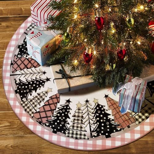 FlareFable 24Inch Plaid Linen Christmas Tree Skirt Decorations, Round Xmas Cover for Christmas Party Mat Indoor, Fun Home Tree Skirt, Perfect Winter Holiday Christmase Decorations