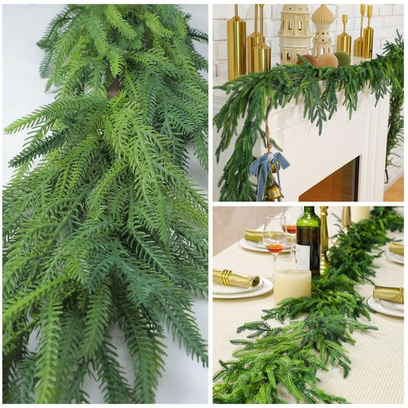 FlareFable 3.9FT Artificial Green Christmas Norfolk Pine Garlands, Elegant Holiday Realistic Norfolk Garlands for Front Door, Christmas Decoration for Indoor, Christmas Cedar Garlands Outdoor