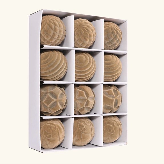 FlareFable 3" Carving Velvet Christmas Tree Balls Hanging, with Multiple Patterns Luxurious Flocked Christmas Tree Balls Ornaments, Perfect Gift for Party Decor & Christmas Decoration