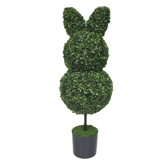 FlareFable 35" Boxwood Bunny Easter Topiary - Potted Artificial Greenery Plant, Easter Spring Holiday Decor Indoor Outdoor