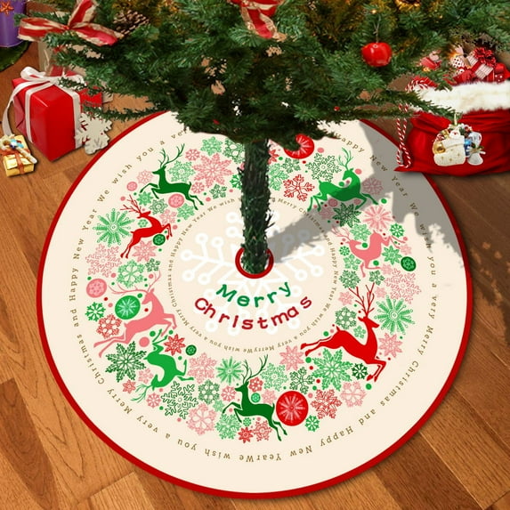 FlareFable 35Inch Colorful Christmas Tree Skirt Decorations, Fun Winter Holiday Christmas Decorations, Warm & Art Vibe to Home, Tree Skirt Round Xmas Cover for Christmas Party Mat Indoor