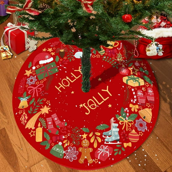 FlareFable 47Inch Colorful Christmas Tree Skirt Decorations, Fun Winter Holiday Christmas Decorations, Warm & Art Vibe to Home, Tree Skirt Round Xmas Cover for Christmas Party Mat Indoor