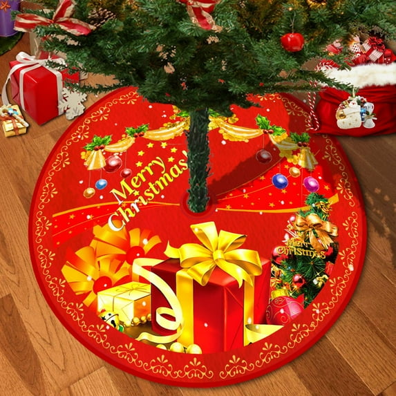 FlareFable 59Inch Colorful Christmas Tree Skirt Decorations, Fun Winter Holiday Christmas Decorations, Warm & Art Vibe to Home, Tree Skirt Round Xmas Cover for Christmas Party Mat Indoor