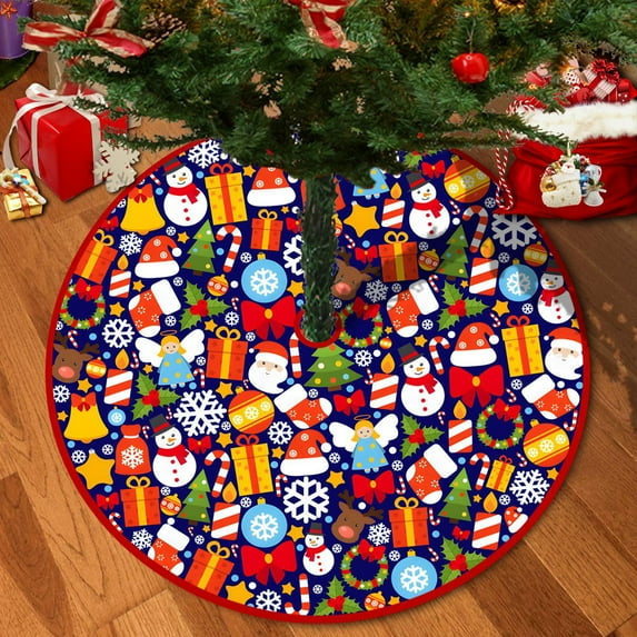 FlareFable 59Inch Colorful Christmas Tree Skirt Decorations, Fun Winter Holiday Christmas Decorations, Warm & Art Vibe to Home, Tree Skirt Round Xmas Cover for Christmas Party Mat Indoor