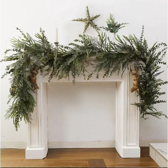FlareFable 9FT Eucalyptus Norfolk Christmas Garlands, with Pine Cones Greenery Garland for Decorations, Artificial Fake Plants Christmas Decorations for Desk, Front Door, Fireplace & Wall Vines