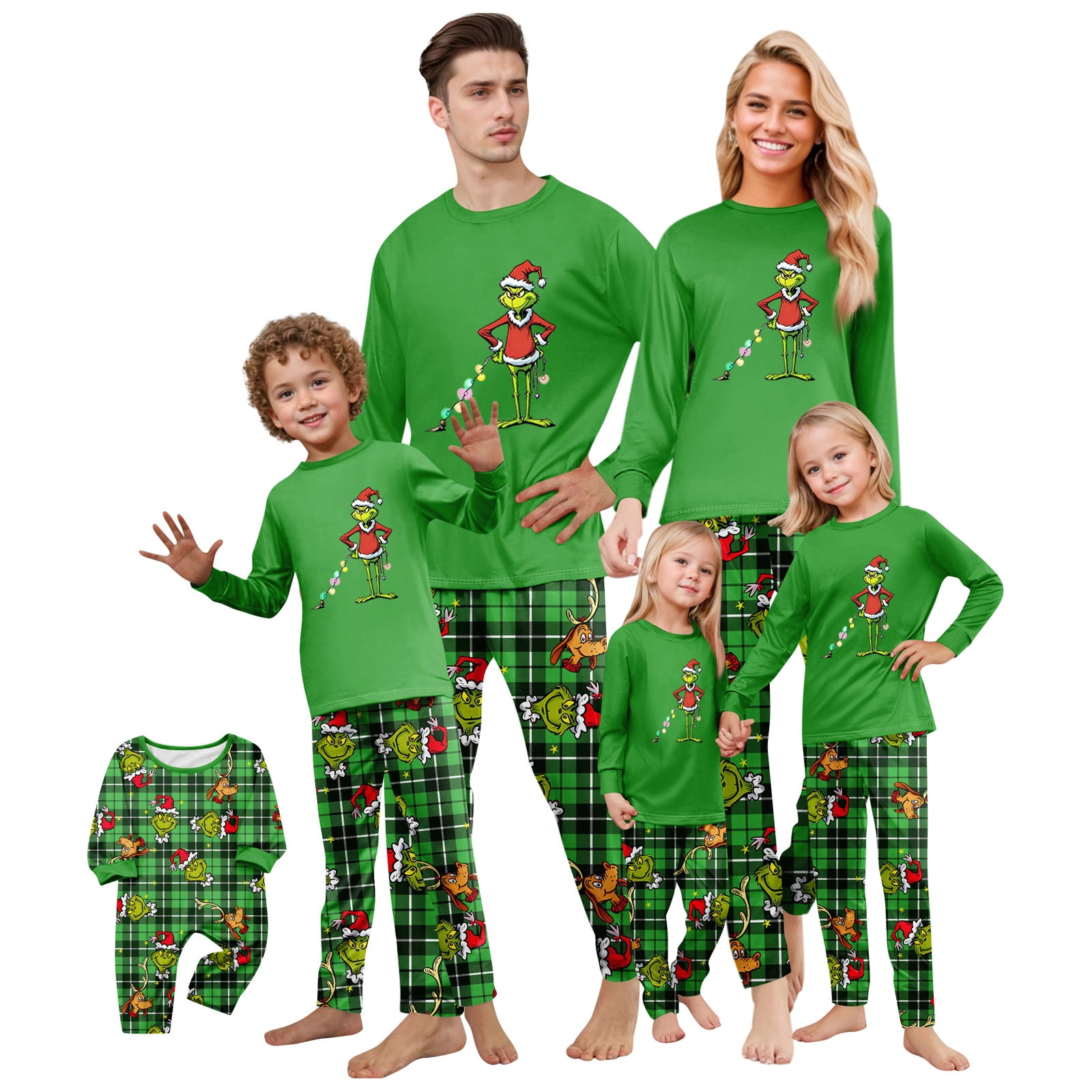 FlareFable Cartoon Green Elf Print Family Christmas Pajamas Matching ...