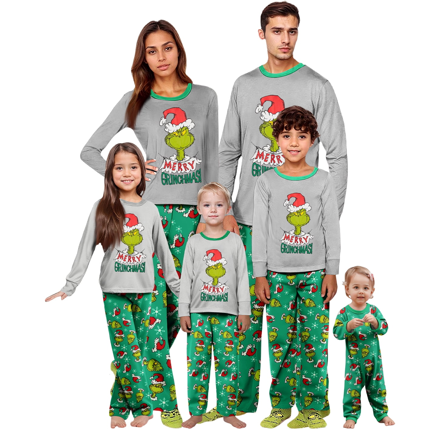 FlareFable Cartoon Grinchy Print Family Christmas Pajamas Matching Sets ...