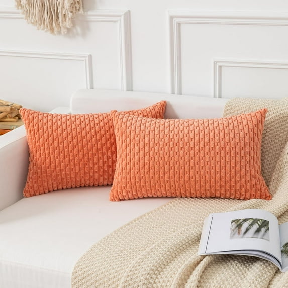 FlareFable Christmas Decorative Pillow Covers Set of 2, Striped Plush Corduroy Pillows Pillowcases, Boho Home Decor Cushion, Covers for Couch Sofa Bed Living Room