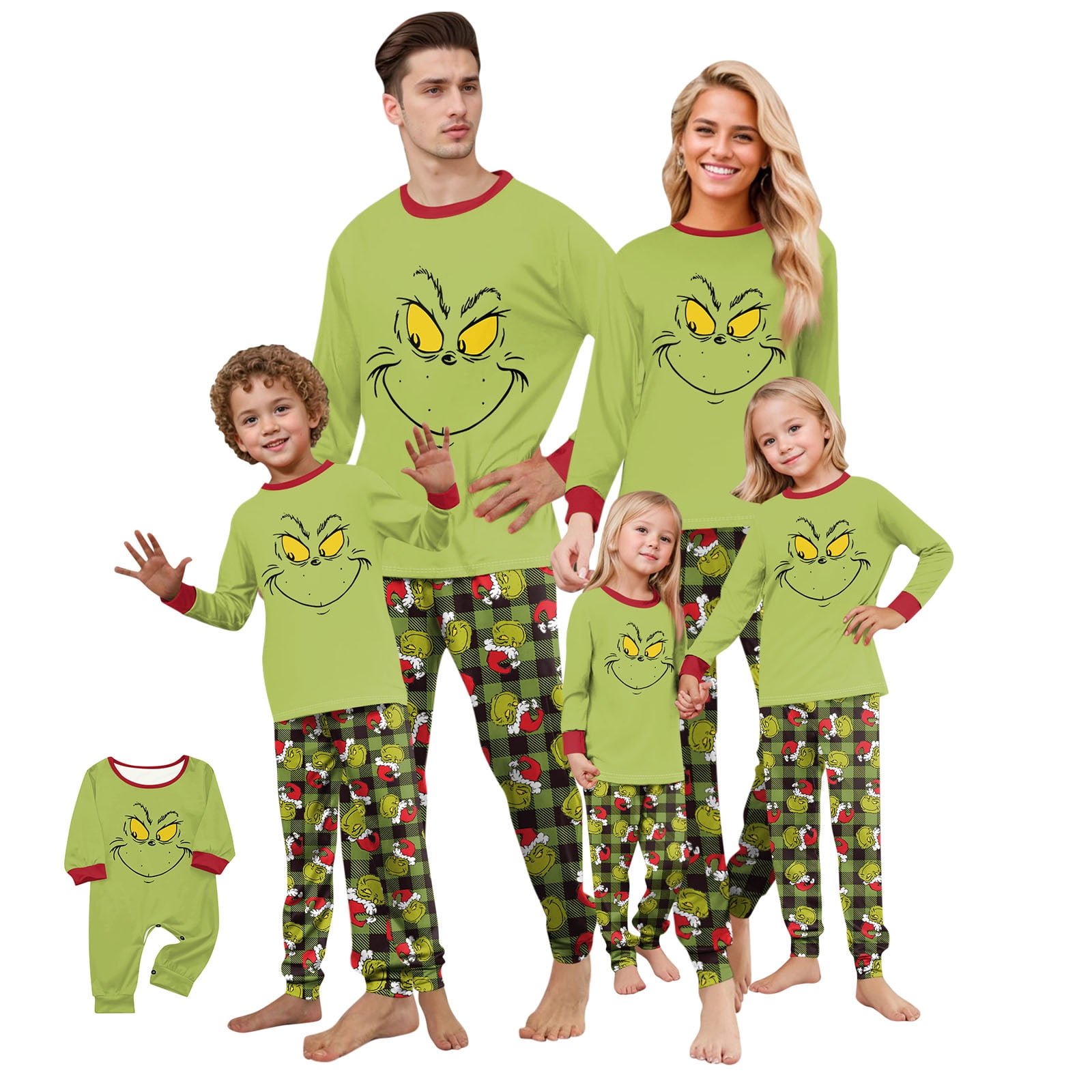 FlareFable Green Elf Cartoon Christmas Pajamas Matching Sets, Family ...