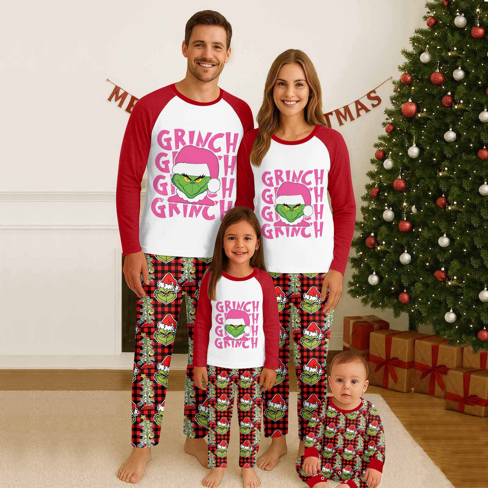 FlareFable Green Elf Cartoon Theme Family Christmas Pajamas Matching ...