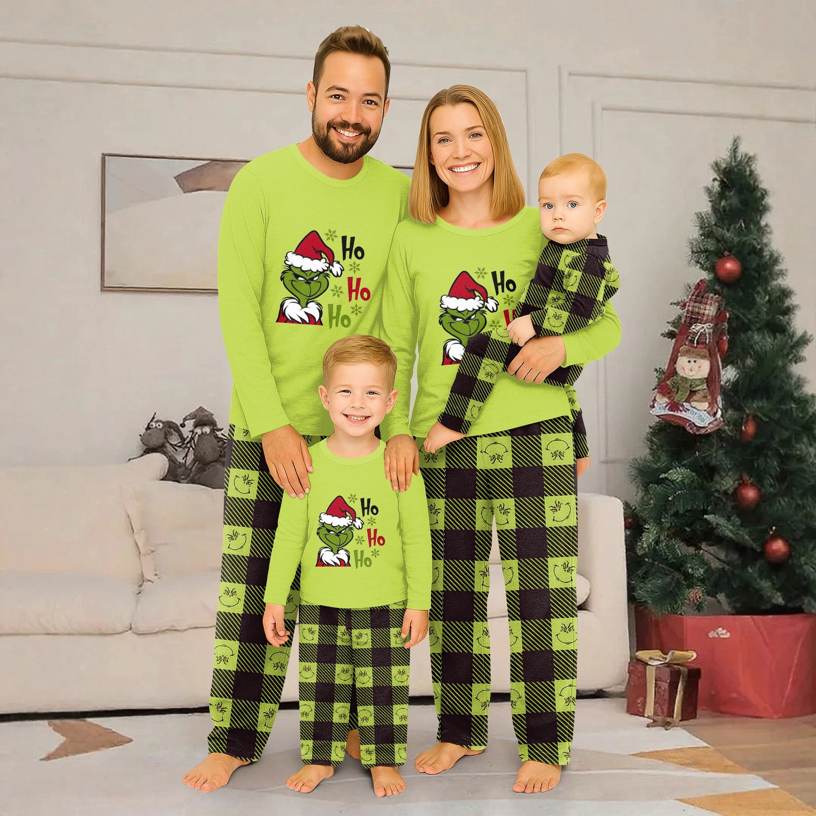 FlareFable Grinnch Cartoon Theme Christmas Pajamas for Family Matching ...