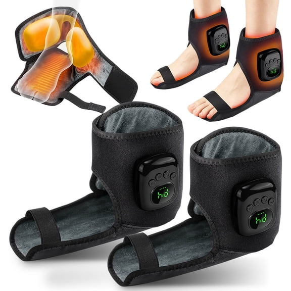 FlareMore Cordless Air Compression Ankle Massager with Heat, Wireless Foot & Ankle Massager, 4 Modes, 4 Intensities,3 Heat Levels,Rechargeable Ankle Wrap,2Pcs