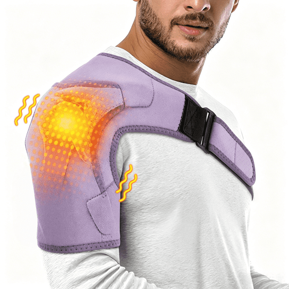 FlareMore Cordless Shoulder Heating Pad with Massage,Heated Shoulder Brace with Vibration,Adjustable Shoulder Support Wrap for Men & Women,Rechargeable 5000mAh Wearable Shoulder Massager for Daily