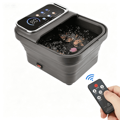 FlareMore Foot Spa Massager with Heat and Massage, Collapsible Foot Bath with Remote Control, 95F-118F Temperature Control, Bubbles, Rollers, Timer and LCD Display
