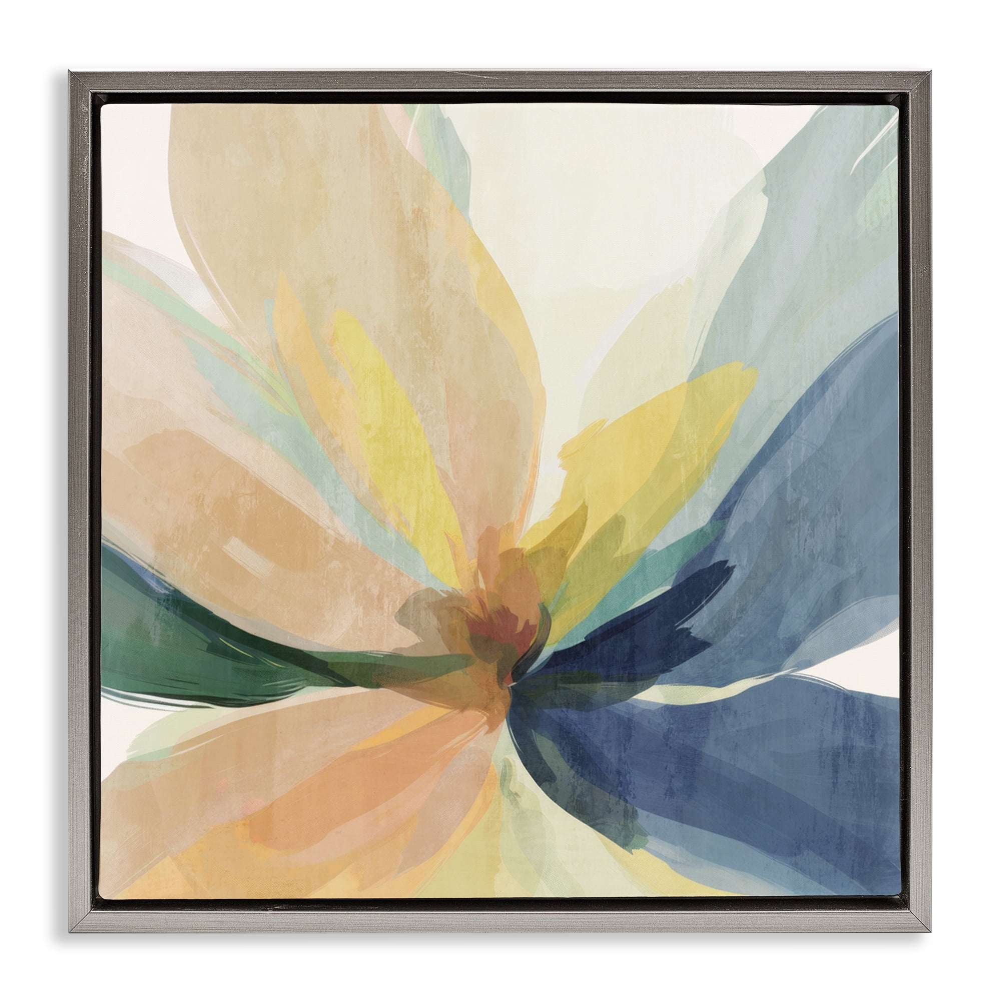 Flared Abstract Neutral Petals Gray Framed Floater Canvas Wall Art, design by Irena Orlov