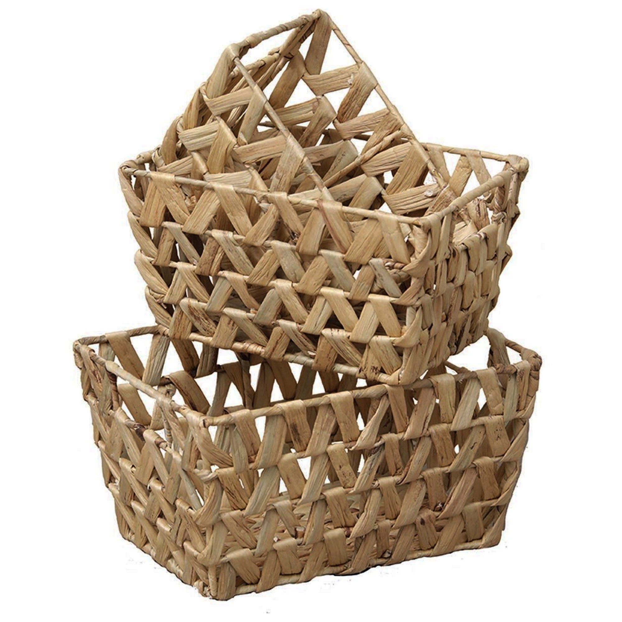 Natural Flared Water Hyacinth Storage Baskets with Handles Set of 3