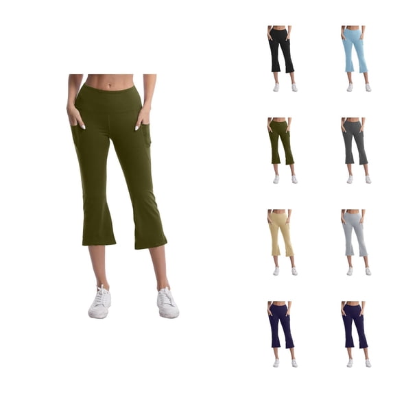 Flared Capri Pants for Women Spring Summer Elastic High Waist Wide Leg Cropped Pants Capris with Pockets