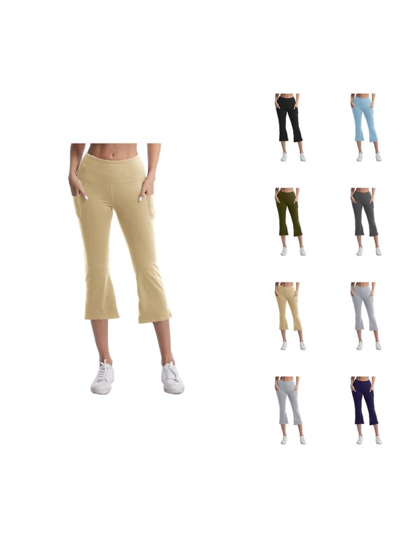 Flared Capri Pants for Women Spring Summer Elastic High Waist Wide Leg Cropped Pants Capris with Pockets