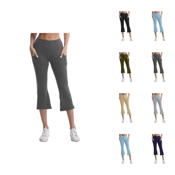 Flared Capri Pants for Women Spring Summer Elastic High Waist Wide Leg Cropped Pants Capris with Pockets