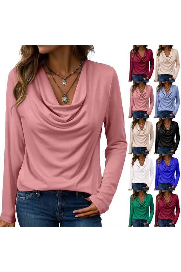 Flared Collar Ribbed Knit Long Sleeve Solid Blouse For Women Casual And Trendy Look
