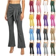 thumbnail image 1 of Flared Culottes Pants For Women Wrap Tie Front Elastic Waist Bootcut Trouser Summer Casual Yoga Workout Running Bell Bottoms, 1 of 7