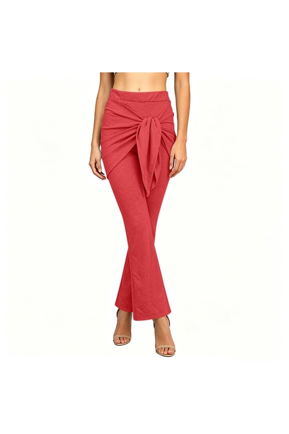 Flared Culottes Pants For Women Wrap Tie Front Elastic Waist Bootcut Trouser Summer Casual Yoga Workout Running Bell Bottoms