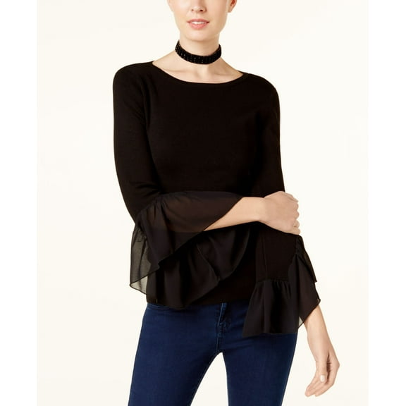 Flared Georgette Cuff Sweater Black 2XL