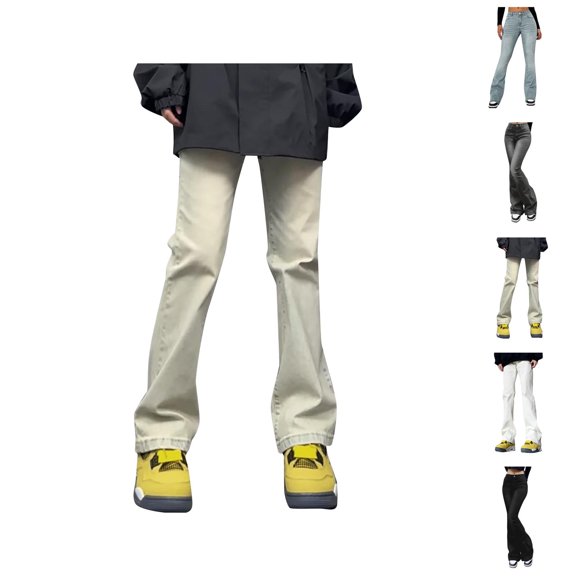 Flared Jean Pants for Women 2025 High Waisted Retro Denim Pants with Pockets Slim Fit Casual Trousers