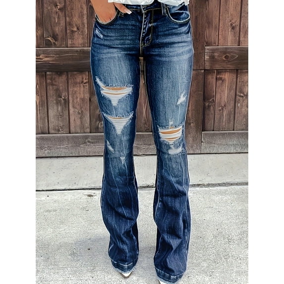 Flared Jeans For Women Distressed Frayed Hem Edges Long Pants Butt-lifting Fashion Boyfriend Vintage Womens Jeans