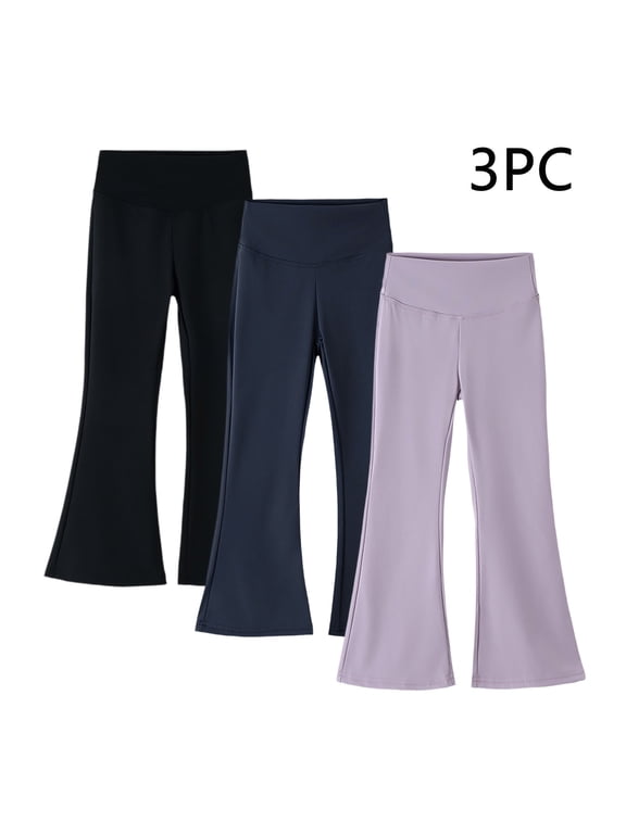 Flared Leggings 3pc Girls Wide Leg Flare Pants Leggings Kids Stretchy Bell Bottoms Boot Cut Yoga Dance Pants Multicolor 3Y