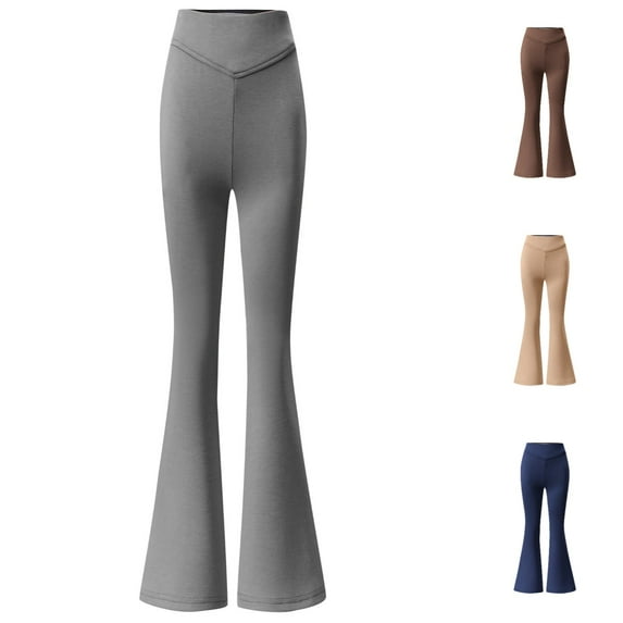 Flared Leggings for Girl Elastic High Waist Dressy Bottom Flare Yoga Pants Solid Color Stretchy Sports Casual School Uniformss Pants Grey Sizes 9-10 Y