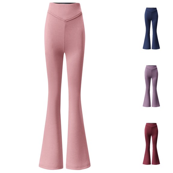 Flared Leggings for Girl Elastic High Waist Dressy Bottom Flare Yoga Pants Solid Color Stretchy Sports Casual School Uniformss Pants Pink Sizes 9-10 Y