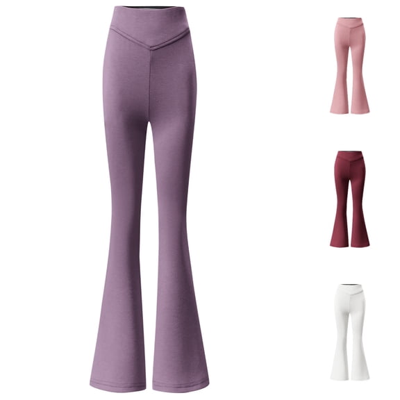 Flared Leggings for Girl Elastic High Waist Dressy Bottom Flare Yoga Pants Solid Color Stretchy Sports Casual School Uniformss Pants Purple Sizes 11-12 Y