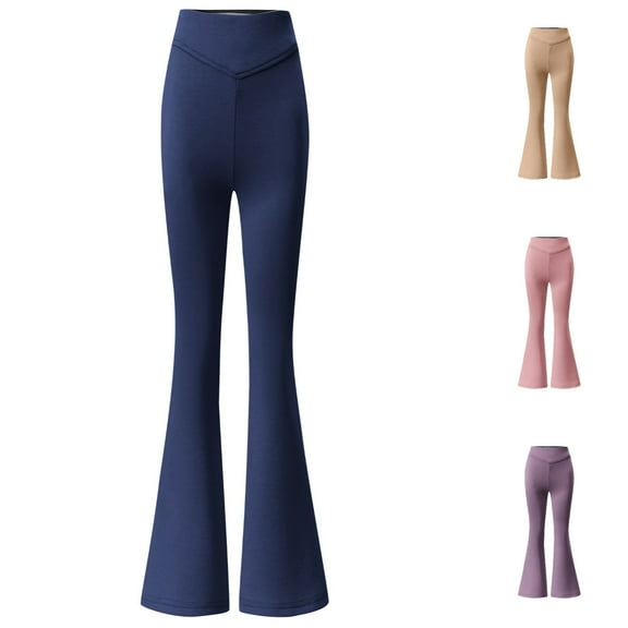 Flared Leggings for Girl Elastic High Waist Dressy Bottom Flare Yoga Pants Solid Color Stretchy Sports Casual School Uniformss Pants Navy Sizes 5-6 Y