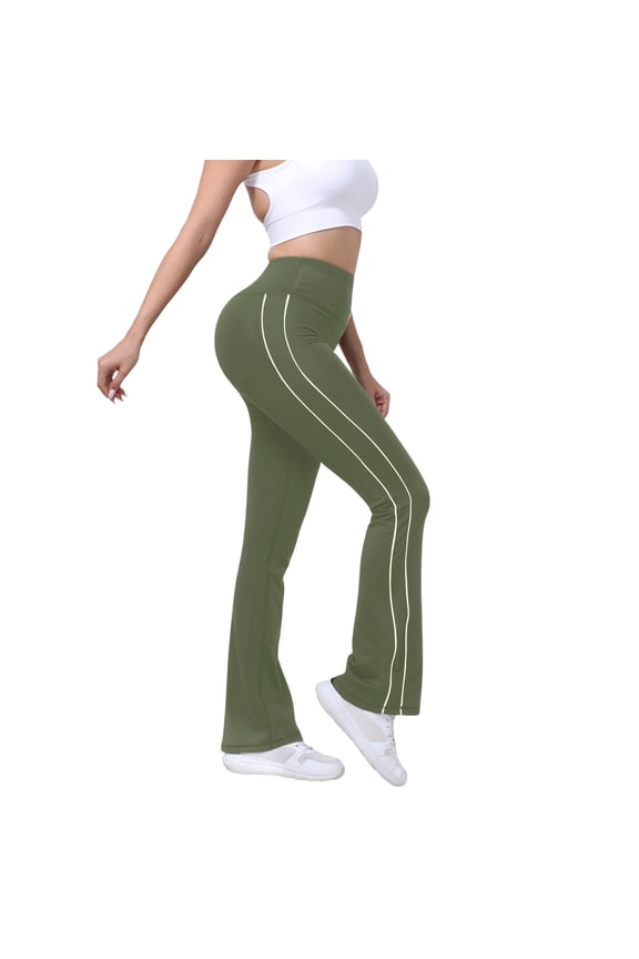 Flared Leggings for Women Side Striped Stretchy Yoga Pants Pull On Bell Bottoms High Waisted Compression Leggings Army Green M