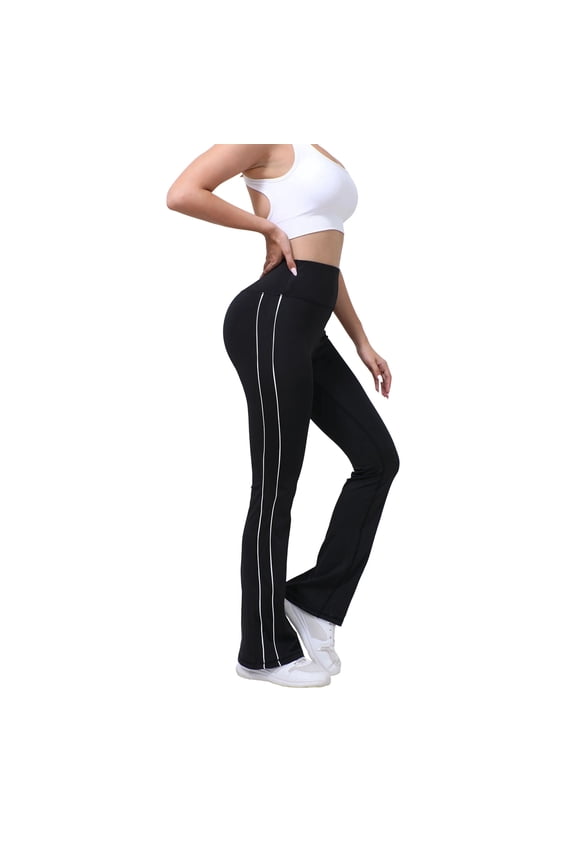 Flared Leggings for Women Side Striped Stretchy Yoga Pants Pull On Bell Bottoms High Waisted Compression Leggings Black M