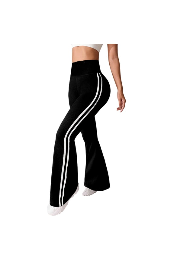 Flared Leggings for Women Side Striped Stretchy Yoga Pants Pull On Bell Bottoms High Waisted Compression Leggings Black XL