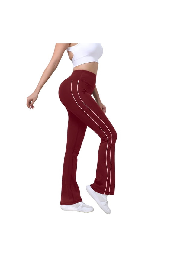 Flared Leggings for Women Side Striped Stretchy Yoga Pants Pull On Bell Bottoms High Waisted Compression Leggings Wine S