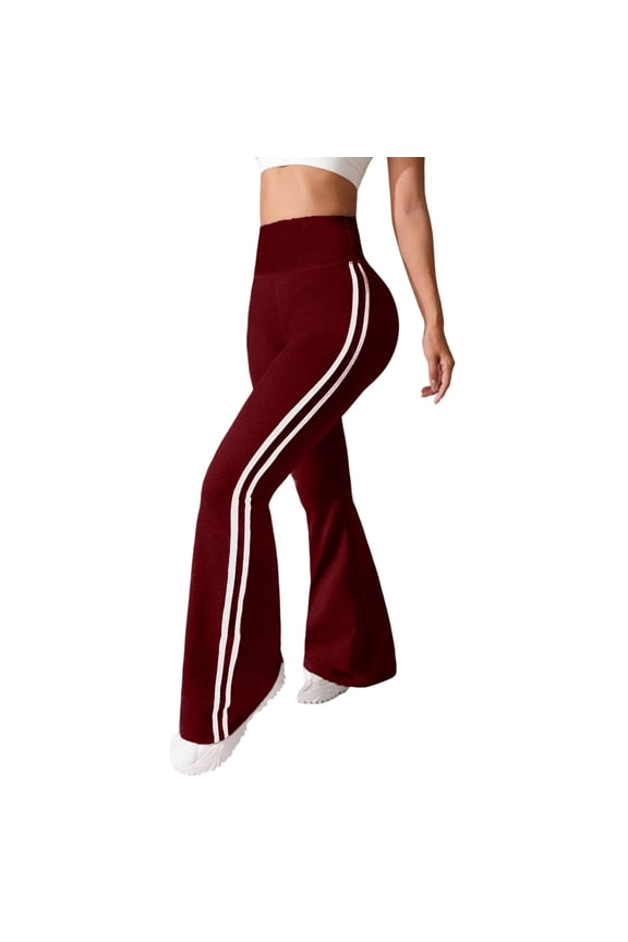 Flared Leggings for Women Side Striped Stretchy Yoga Pants Pull On Bell Bottoms High Waisted Compression Leggings Wine XL