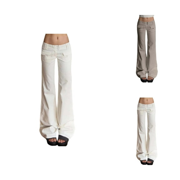 Flared Pants for Women 2025 Low Waist Straight Leg Workout Casual Pants with Pockets Trousers Streetwear