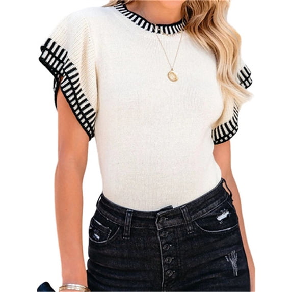 Flared Sleeve Women Crewneck Casual Knit Sweater Vest