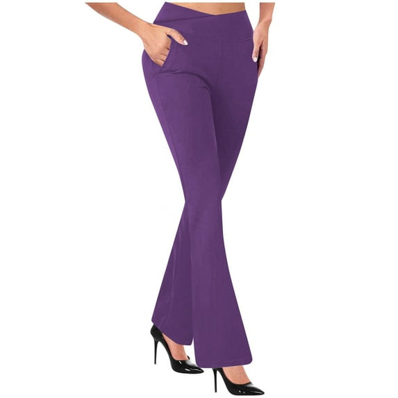 Flared Slim-Fit Trousers for Womens High Waisted Put On Strech Trousers Tummy Control Athletic Track Pants Elastic High Waist Pant Comfort Dressy Pant Bussiness Office Work Trousers with Pockets