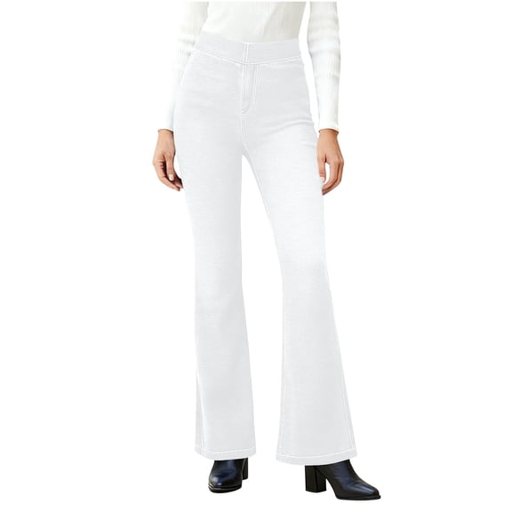 Flared Stretchy Jeans for Women High Waisted Pull On button Jeans 2026 Trendy Elastic Denim Pants
