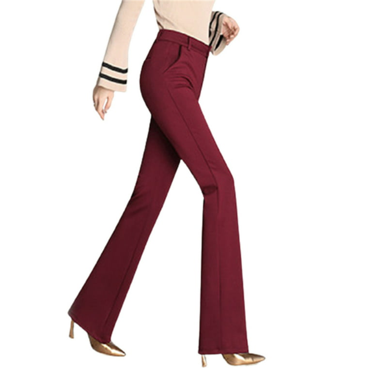 Flared Work Dress Pants High Waist Tummy Control Long Bootleg Work Pants  Women's Flare Yoga Pants with 3 Pockets M Red 