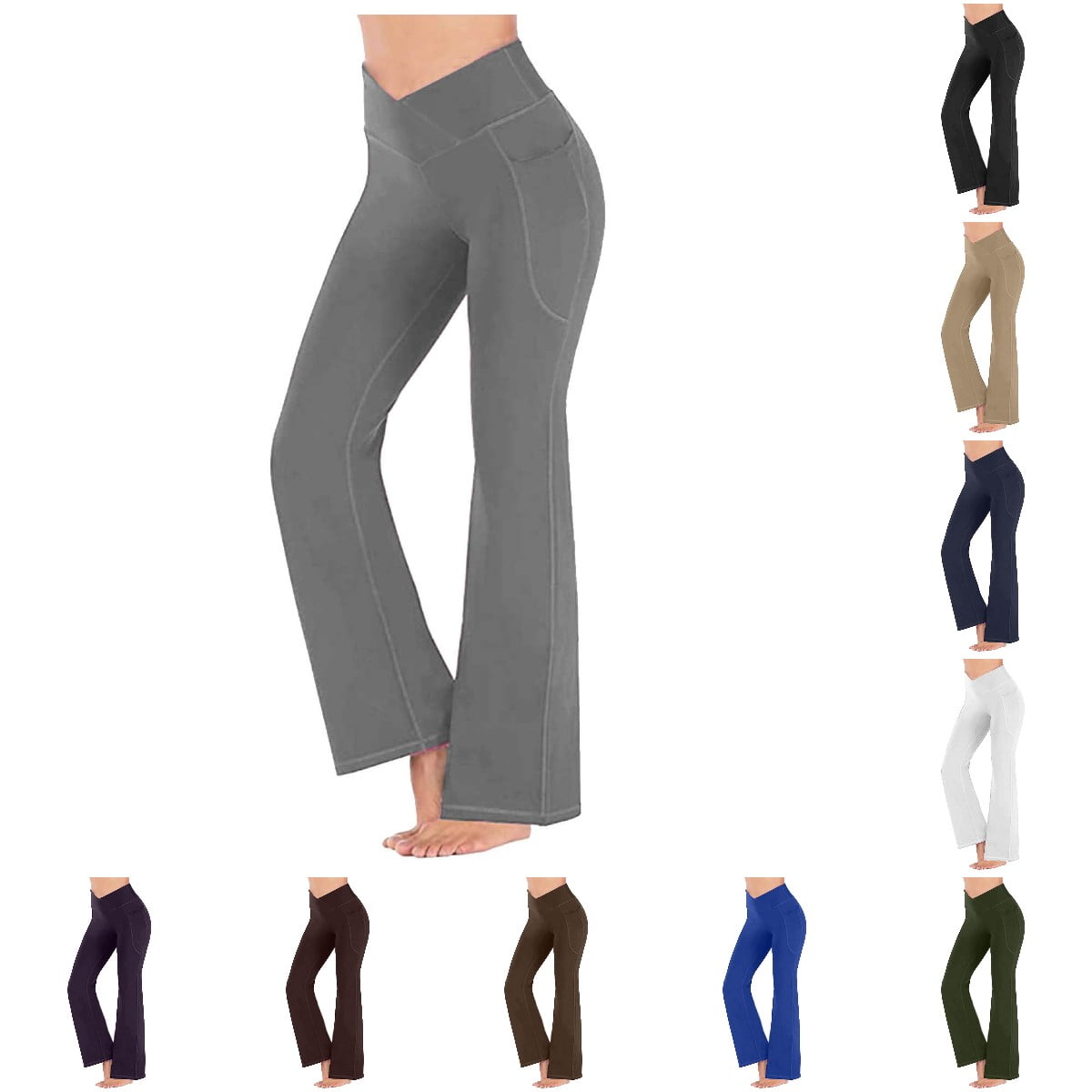Flared Yoga Pants with Pockets for Women Slim Leg High Waist Solid