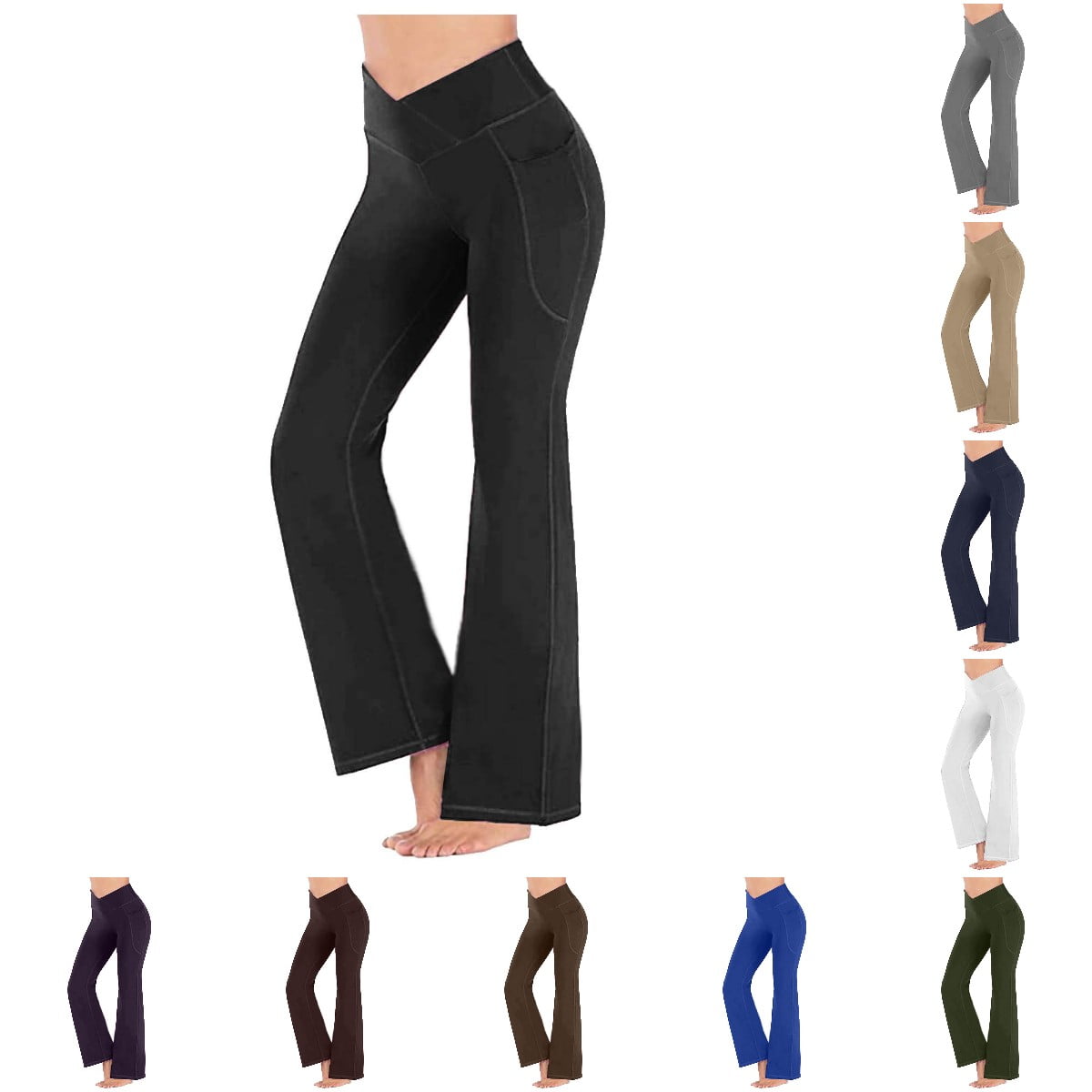 Flared Yoga Pants with Pockets for Women Slim Leg High Waist Solid