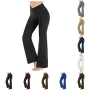 Flared Yoga Pants with Pockets for Women Slim Leg High Waist Solid Color Bell Bottom Workout Pants