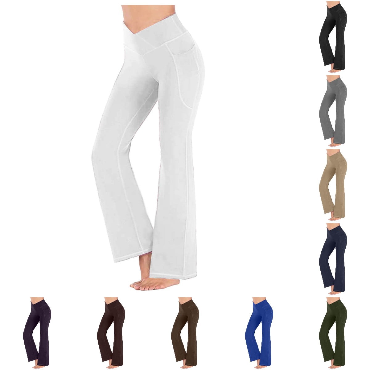 Flared Yoga Pants with Pockets for Women Slim Leg High Waist Solid