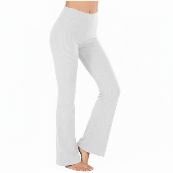 Flared Yoga Ribbed Leggings for Women Wide Leg Pants Casual High Waisted Stretch Soft Workout Trousers
